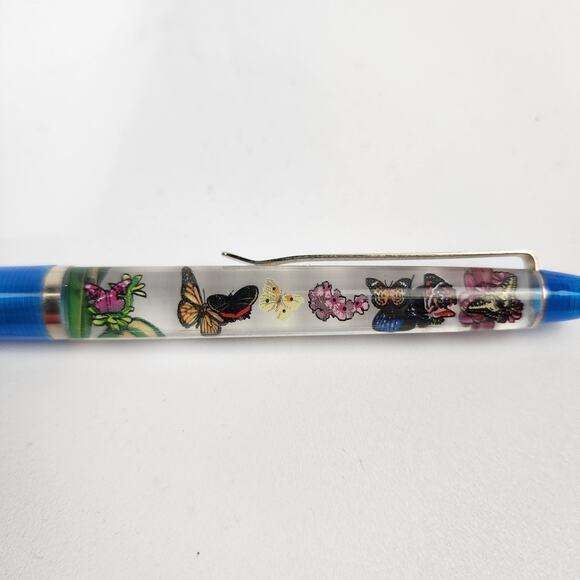 Floaty Ballpoint Pen Omaha NE Zoo Butterflies Caterpillar Denmark Blue/Blue Ink - Picture 2 of 4